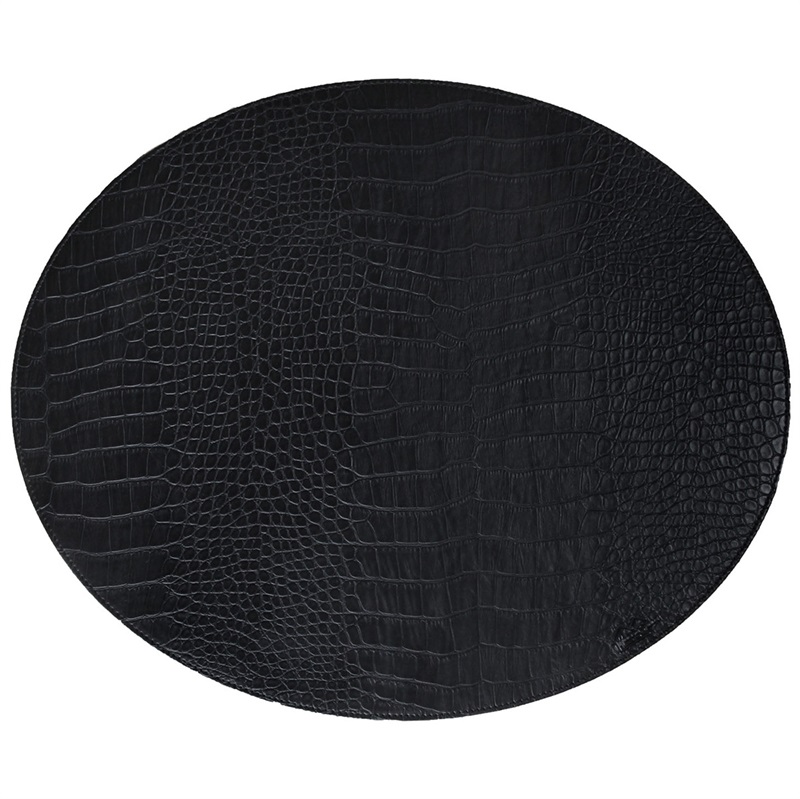 Oval dækkeserviet - Sort slange mønster PU - HARD